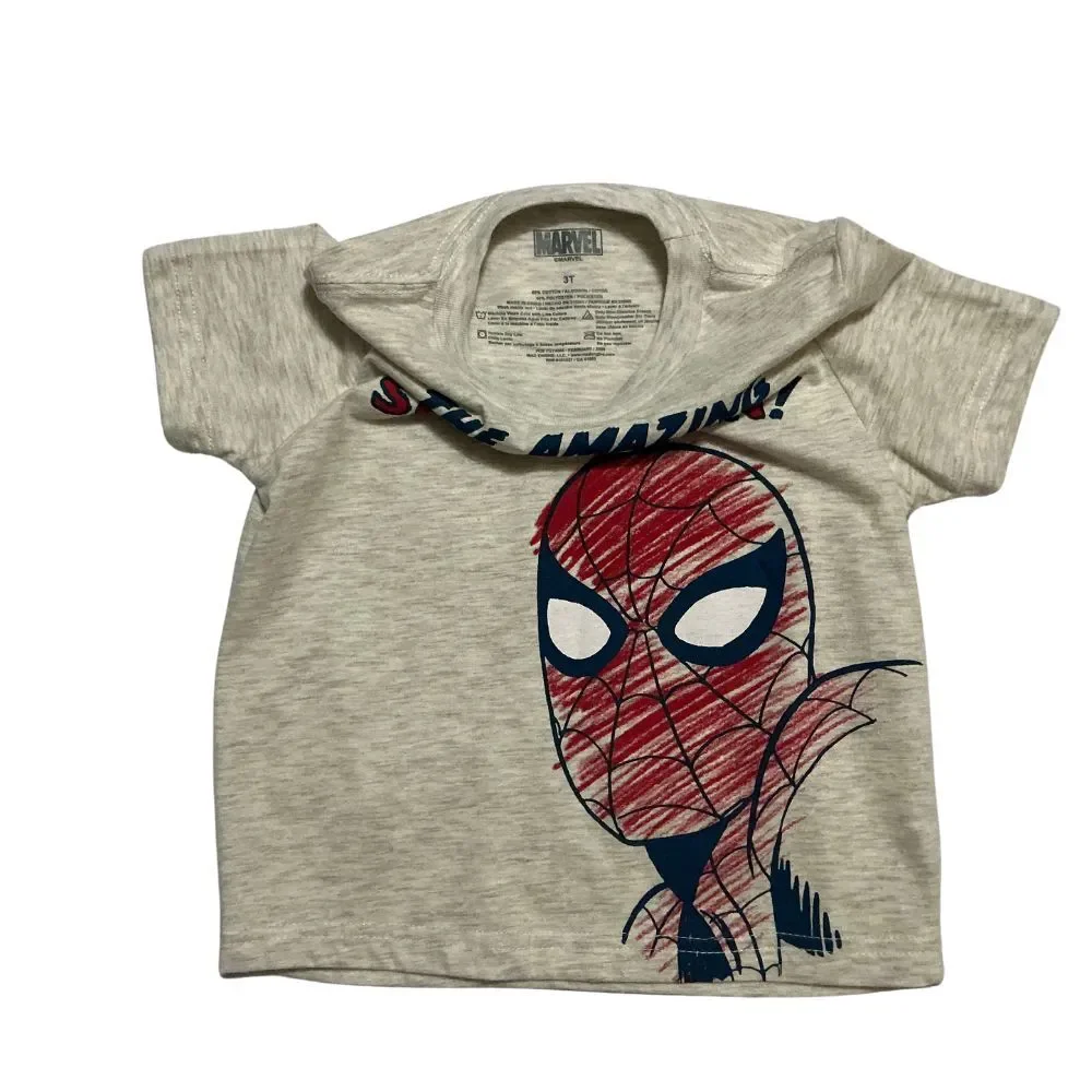 Boy's Marvel Spider-Man T-Shirt 3T Graphic Print Sketch Gray Red Short Sleeves